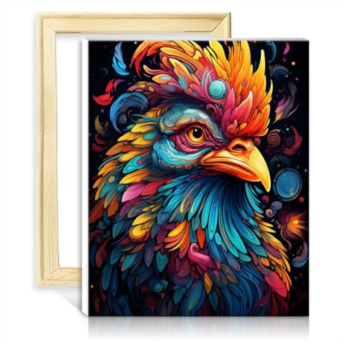 TANGFEIY Malen nach Zahlen auf Leinwand, Huhn, entzückendes Malen nach Zahlen für Erwachsene mit 3 Pinseln und Acrylfarben, Kunsthandwerk für die Heimdekoration, mit Rahmen (40 x 50 cm) von TANGFEIY