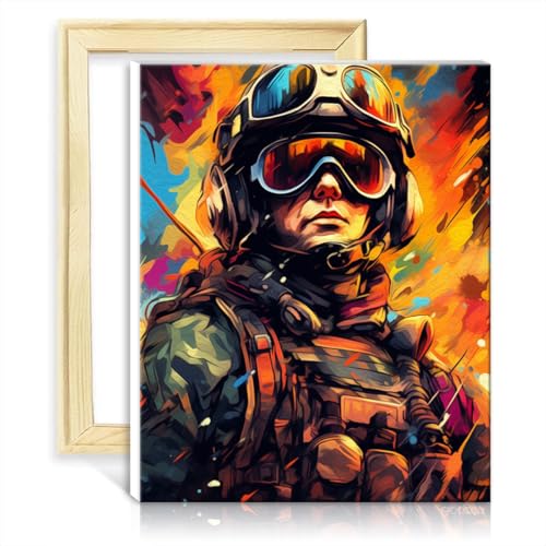 TANGFEIY Malen nach Zahlen auf Leinwand, Soldaten, Malen nach Zahlen für Erwachsene, mit Pinseln und Acrylpigmenten, kreatives Kunstwerk für die Heimdekoration, mit Rahmen (30 x 40 cm) von TANGFEIY