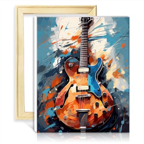 TANGFEIY Malset für Wanddekoration, E-Gitarre, Aquarell, DIY-Ölgemälde für Erwachsene mit Pinseln und Acrylpigmenten für Bastelprojekte, ohne Rahmen (50 x 65 cm) von TANGFEIY