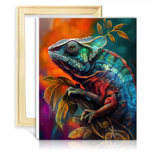 TANGFEIY Malset für Wanddekoration „Das veränderliche Chamäleon“, Malerei für Erwachsene, mit 3 Pinseln und Acrylfarben, Bild für Graffiti-Liebhaber mit Rahmen (30 x 40 cm) von TANGFEIY