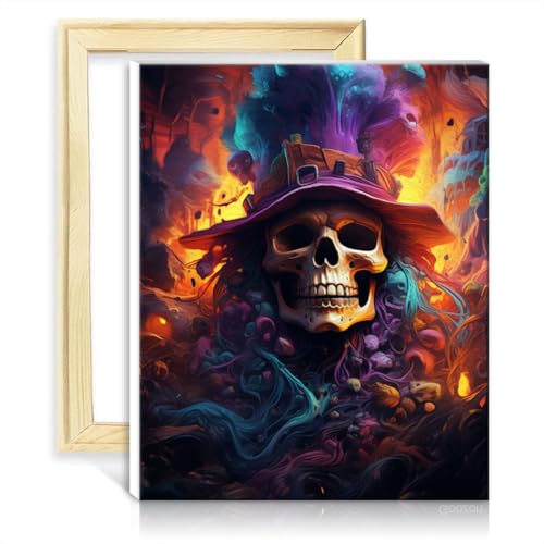 TANGFEIY Malsets auf Leinwand, Ölgemälde „Piratenschädel“, Malen nach Zahlen, Sets für Erwachsene und Kinder, mit Pinseln und Acrylpigmenten, Kunstwerk, Malen für Erwachsene, mit Rahmen (40 x 50 cm) von TANGFEIY