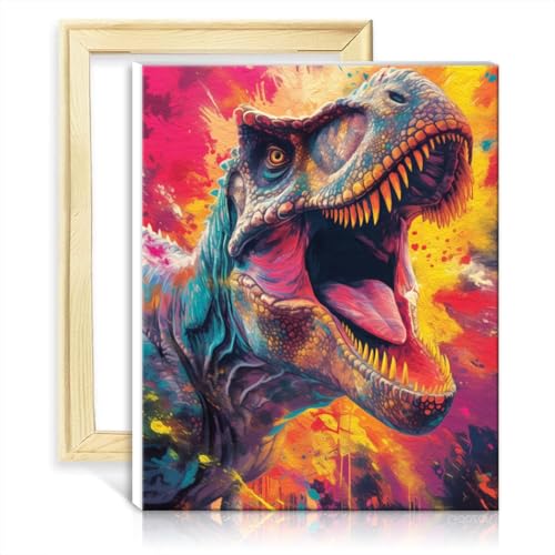 TANGFEIY Ölgemälde, Malen nach Zahlen-Set, Dinosaurier-Ölgemälde, DIY-Aquarell mit Pinseln und Acrylpigment, Graffiti-Liebhaber-Bild, ohne Rahmen (30 x 40 cm) von TANGFEIY