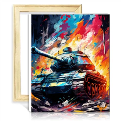 TANGFEIY Ölgemälde, Malen nach Zahlen-Set, Tiger-Panzer-Action, für Erwachsene/Kinder/Anfänger, mit Pinseln und Acrylpigmenten, Künstlerbedarf mit Rahmen (30 x 40 cm) von TANGFEIY