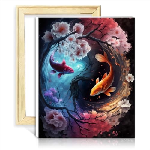 TANGFEIY Ölgemälde „Eine Yin-Yang-Reise“, Ölgemälde, digitales Kunstwerk zum Selbermachen, mit 3 Pinseln und Acrylfarben, Haus-Art-Deco-Kunsthandwerk, mit Rahmen (30 x 40 cm) von TANGFEIY