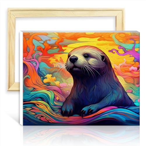 TANGFEIY Ölgemälde „Otter“, DIY-Ölgemälde nach Zahlen, Leinwandhandwerk mit Pinseln und Acrylpigment auf Leinwand, Bild für Heimdekoration, ohne Rahmen (30 x 40 cm) von TANGFEIY