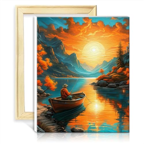 TANGFEIY Ölgemälde-Set, Angeln auf dem Boot, DIY-Ölgemälde für Erwachsene, Malen nach Zahlen mit Pinseln und Acrylpigmenten, Kunstbild für die Heimdekoration, DIY-Rahmen (30 x 40 cm) von TANGFEIY