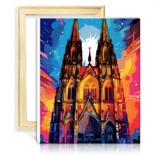 TANGFEIY Ölgemälde-Set, Malen nach Zahlen, Malen des Kölner Doms, Leinwand, DIY-Ölgemälde für Erwachsene, Kunst, Malen nach Zahlen für Erwachsene, ohne Rahmen (30 x 40 cm) von TANGFEIY