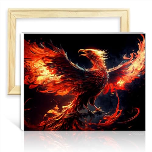 TANGFEIY Ölgemälde-Set auf Leinwand, Phoenix, Ölgemälde-Set auf Leinwand für Kinder und Erwachsene, mit 3 Pinseln und Acrylfarben, Kunstwerk für die Heimdekoration, mit Rahmen (40 x 50 cm) von TANGFEIY