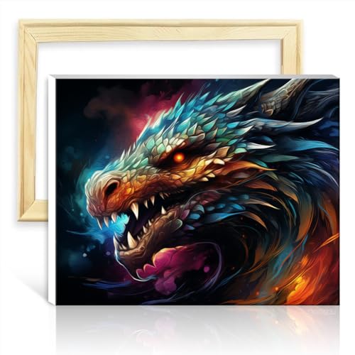 TANGFEIY Ölgemälde-Set auf Leinwand, Planet Drache, digitales Ölgemälde-Set zum Selbermachen auf Leinwand mit 3 Pinseln und Acrylfarben, Kunst-Ölgemälde, mit Rahmen (40 x 50 cm) von TANGFEIY