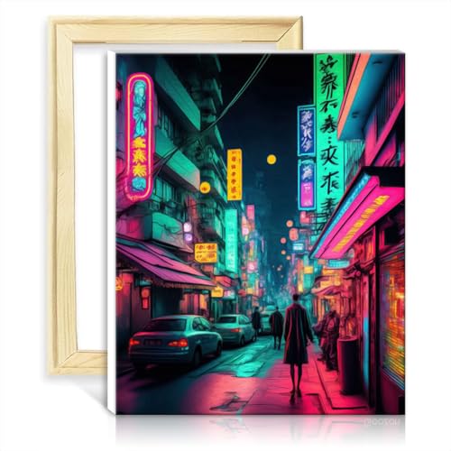 TANGFEIY Ölgemälde-Set auf Leinwand, Tokyo Neon, Wanddekoration für Kinder und Erwachsene, für die Wanddekoration zu Hause, Geschenke, ohne Rahmen (60 x 75 cm) von TANGFEIY