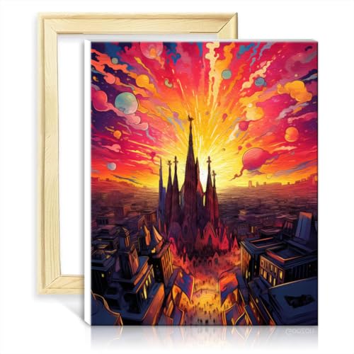 TANGFEIY Ölgemälde-Set für Leinwand, Barcelona, Ölgemälde zum Selbermachen, mit Pinseln und Acrylpigmenten auf Leinwand, Kunstbild für die Heimdekoration, ohne Rahmen (40 x 50 cm) von TANGFEIY