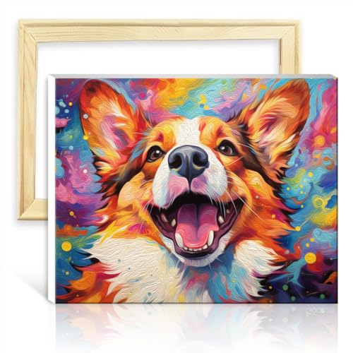 TANGFEIY Ölgemälde-Set für Leinwand, Corgi, Malen nach Zahlen für Erwachsene, mit Pinseln und Acrylpigmenten auf Leinwand, Kunsthandwerksprojekt, DIY-Rahmen (30 x 40 cm) von TANGFEIY