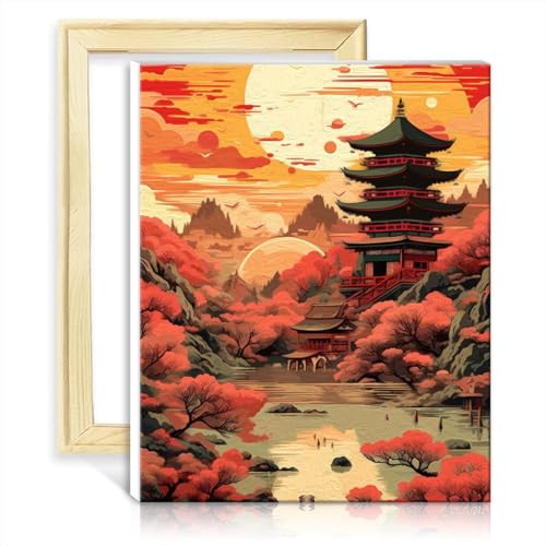 TANGFEIY Ölgemälde auf Leinwand, Vintage-Landschaften aus Japan, für Erwachsene, Anfänger und Kinder, Acrylmalerei als Wanddekoration, ohne Rahmen (60 x 75 cm) von TANGFEIY
