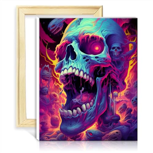 TANGFEIY Ölgemälde auf Leinwand, futuristischer Totenkopf, Malen nach Zahlen für Erwachsene, mit Pinseln und Acrylpigment-Sets auf Leinwand für Wandkunstdekor, ohne Rahmen (60 x 75 cm) von TANGFEIY