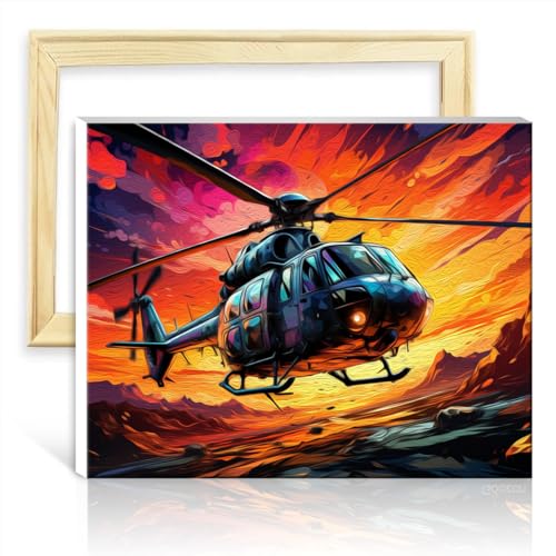 TANGFEIY Ölgemälde-nach-Zahlen-Set, Hubschrauber, auf Leinwand, Gemälde für Erwachsene mit Pinseln und Acrylfarbe auf Leinwand für Eltern-Kind-Zeit, DIY-Rahmen (40 x 50 cm) von TANGFEIY