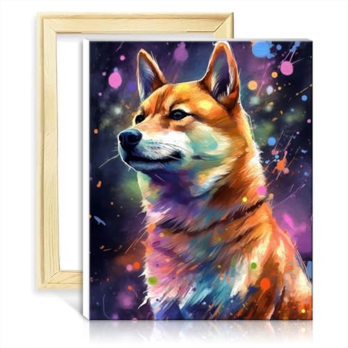 TANGFEIY Ölgemälde-nach-Zahlen-Set, Shiba Inu-Gemälde, DIY-Malen nach Zahlen, Erwachsene, Anfänger, mit Pinseln und Acrylpigment, Zahlenmalerei, Kunst mit Rahmen (30 x 40 cm) von TANGFEIY