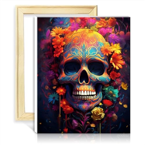 TANGFEIY Ölgemälde-nach-Zahlen-Set, Totenkopf, DIY-Ölgemälde nach Zahlen auf Leinwand mit Pinseln und Acrylpigmenten, Kunstwerk für die Heimdekoration, DIY-Rahmen (40 x 50 cm) von TANGFEIY