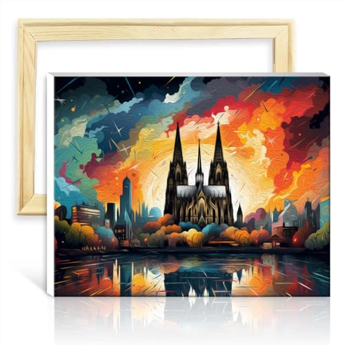 TANGFEIY Ölgemälde-nach-Zahlen-Set „Der Kölner Dom“, Malen nach Zahlen, für Erwachsene und Anfänger, Acrylzahlen mit Pinseln, Bastelprojekt, ohne Rahmen (60 x 75 cm) von TANGFEIY