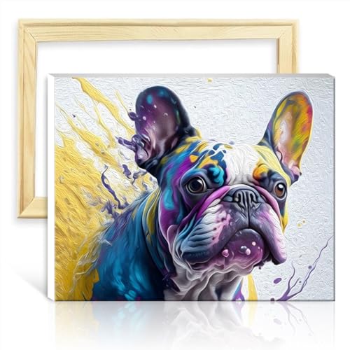 TANGFEIY Paintting Französische Bulldogge Leinwandgemälde für Erwachsene, Acryl-Ölgemälde, Malen mit Pinseln, Kunst, Malen nach Zahlen für Erwachsene, ohne Rahmen (30 x 40 cm) von TANGFEIY