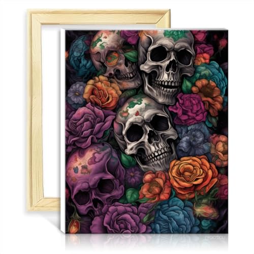 TANGFEIY Paintting Skull Roses Totenkopf-Rosen, Ölgemälde zum Selbermachen, Malen nach Zahlen-Set für Erwachsene, Kunsthandwerksprojekt, ohne Rahmen (40 x 50 cm) von TANGFEIY