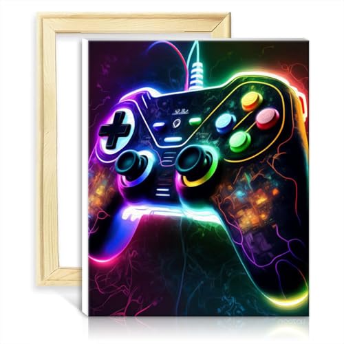 TANGFEIY Zeichen- und Malset auf Leinwand, Gaming-Neon, Anfänger-Set für Erwachsene, Heimdekor mit Pinseln und Acrylpigmenten für Kunsthandwerksprojekte, ohne Rahmen (40 x 50 cm) von TANGFEIY
