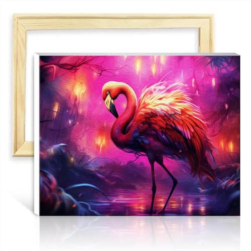 TANGFEIY auf Leinwand, Wandkunst, Malen nach Zahlen, Flamingo, DIY, Malen nach Zahlen, Erwachsene, Anfänger, für die Wanddekoration zu Hause, ohne Rahmen (30 x 40 cm) von TANGFEIY