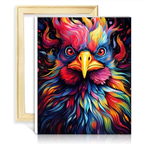 TANGFEIY auf Leinwand Malerei Huhn Entzückende Leinwand DIY digitales Ölgemälde Erwachsene mit 3 Pinseln und Acrylfarben für Zuhause Wanddekoration Malerei Ohne Rahmen (30x40cm) von TANGFEIY