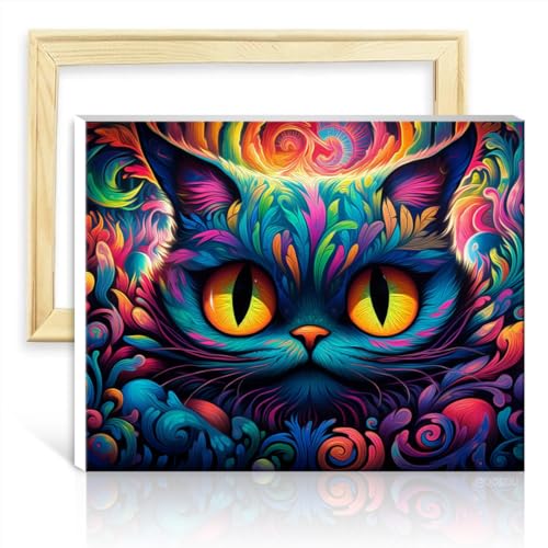 TANGFEIY auf Leinwandgemälde, Alice-Katze, DIY-Malen-nach-Zahlen-Set mit Pinseln und Acrylpigmenten auf Leinwand für Schlafzimmer-Wohnzimmer-Dekor, ohne Rahmen (60 x 75 cm) von TANGFEIY