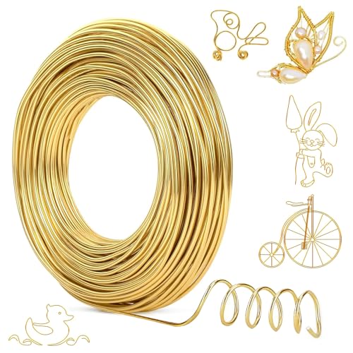 Basteldraht, 2 mmx30 m Draht zum Basteln Schmuckdraht Aluminiumdraht Bindedraht Modellierdraht Draht Rostfrei für Schmuckherstellung Bastelarbeiten Kunsthandwerk Modeschmuck (Gold) von TANGHSE