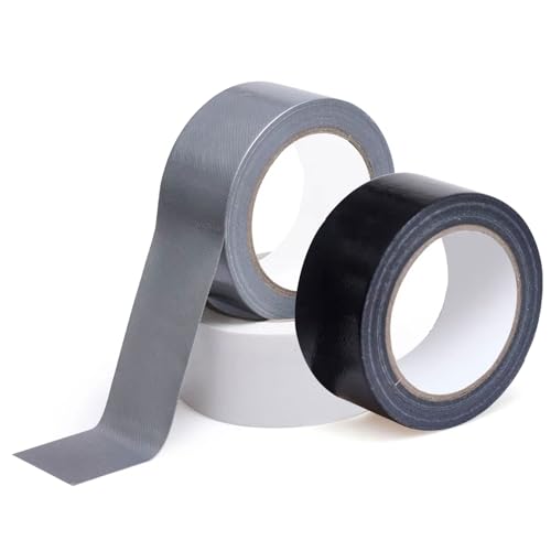 TANGHSE 3 Rolle Panzertape, 5cm x 30m Gewebeband Panzerband Wasserfestes Klebeband Textilklebeband Handreißbar für Verbinden Abdichten Bündeln (Grau, Schwarz, Weiß) von TANGHSE