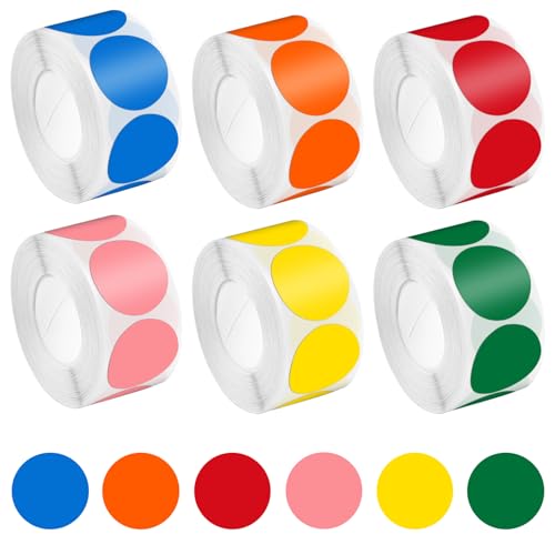 3000 Stück Rund Farbige Stickers Dots,25mm Farbkodierung,Markierungspunkte,Runde Aufkleber,Etiketten Markierungspunkte,Rollen Bunte Klebepunkte,Selbstklebende Punktaufkleber,für Büro,Schule,Familien von TANGJJY