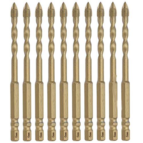 10Pcs Cross Spearhead Carbide Drill Bits, 1/4in Hex Shank, for Ceramic Tile Glass Marble, Reinforced Design, Rustproof, Easy to Install (6mm hole diameter) von TANIQIACA