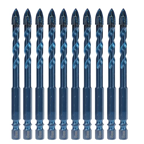 10Pcs Cross Spearhead Carbide Drill Bits, 1/4in Hex Shank, for Ceramic Tile Glass Marble, Reinforced Design, Rustproof, Easy to Install (8mm hole diameter) von TANIQIACA