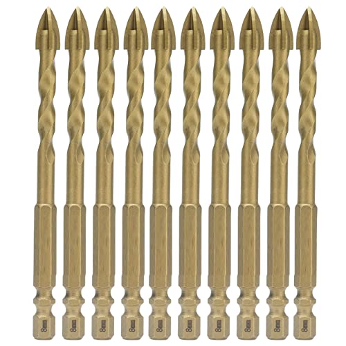 10Pcs Cross Spearhead Carbide Drill Bits, 1/4in Hex Shank, for Ceramic Tile Glass Marble, Reinforced Design, Rustproof, Easy to Install (8mm hole diameter) von TANIQIACA
