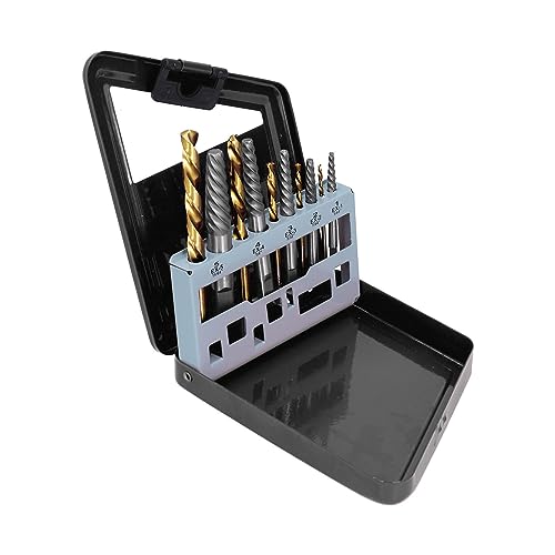 10pcs Schraubenextraktionsbohrer -Bit -Set, 4241 HSS -Material, linkshändiges Spiraldesign für beschädigte und stöhne, umfasst 5 Größen Bohrer und Extraktoren, einfach zu (Black iron box) von TANIQIACA