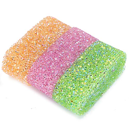 3pcs Buntes Strasskettenharz mit Klebstoff, 3,5 cm breit, für Kleidungszubehör Dekoration, Hochzeits- und Handwerksprojekte von TANIQIACA