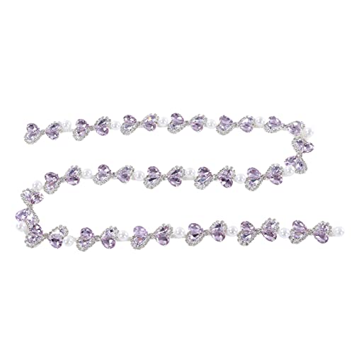 Bow Shape Pearl Inlaid Rhinestone Trim, 1 Yard Shiny Crystal Glass Rhinestone Strip, outstanding for DIY Clothing Necklaces Accessories Decoration (Light Purple) von TANIQIACA