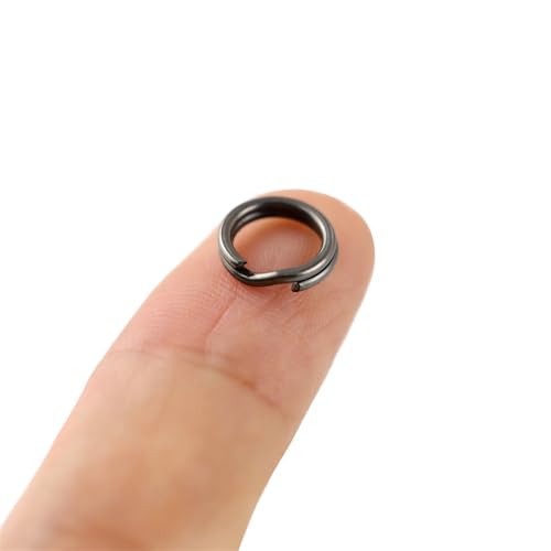 Doppel-Binderinge für Schmuckherstellung, Schlüsselanhänger für Schlüsselanhänger, Mini-Spaltring aus Edelstahl mit Zange, Basteln, Doppelspaltringe zum Angeln (8 mm, Gun Black) von TANJUN