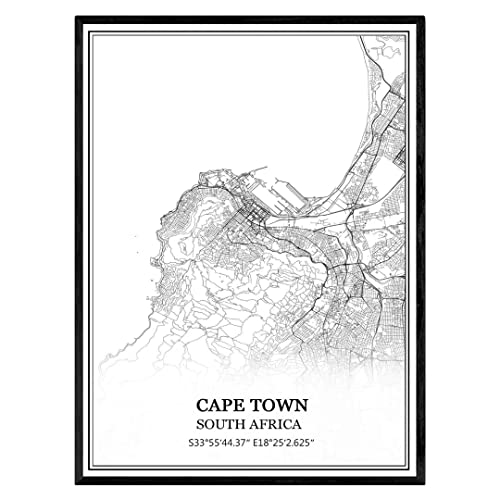 TANOKCRS Kapstadt Südafrika Karte Wandkunst Leinwand drucken Poster Artwork ungerahmt moderne Schwarz-Weiß-Karte Souvenir Geschenk Home Decor 28x36 cm TANOKCRS Kapstadt Südafrika Karte Wandkunst Leinwand drucken Poster Artwork ungerahmt moderne Schwarz-Weiß-Karte Souvenir Geschenk Home Decor 28x36 cm von TANOKCRS