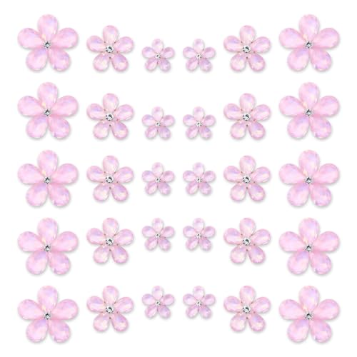 TANOSII 30 Stück Wassertropfenförmige Glas-Strasssteine, Blume, Zinklegierung, Kristall-Edelsteine, Blume für Schmuck, Handwerk, Kleidung, Schuhe, Kostüm, Kleidung, Auto, Luftauslass, Zubehör, Rosa von TANOSII