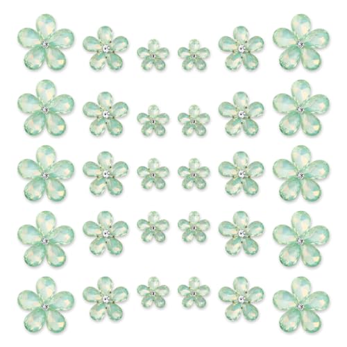 TANOSII 30 Stück Wassertropfenförmige Glas-Strasssteine, Blume, Zinklegierung, Kristall-Edelsteine, Blume für Schmuck, Handwerk, Kleidung, Schuhe, Kostüm, Kleidung, Auto, Luftauslass, Zubehör, Grün von TANOSII