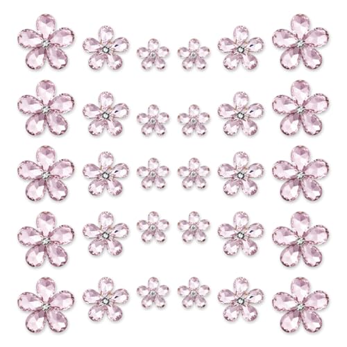 TANOSII 30 Stück Wassertropfenförmige Glas-Strasssteine, Blume, Zinklegierung, Kristall-Edelsteine, Blume für Schmuck, Handwerk, Kleidung, Schuhe, Kostüm, Kleidung, Auto, Luftauslasszubehör, Rosa von TANOSII