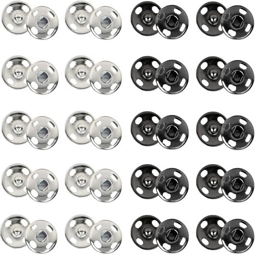 TANSAR 20 Sätze Druckknöpfe zum Annähen, 12mm Metall Druckknopf, für Kleidung und Stoffe Nähen, Geldbeutel, Handtasche, DIY-Handwerk, Silber und Schwarz von TANSAR