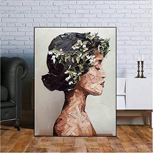 Grünes Blatt Frau Porträt Ölgemälde Auf Leinwand Abstrakte Figur Nacktes Mädchen Poster Wandkunst Bild Druck Wohnzimmer Dekoration 60X90Cm Kein Rahmen von TANYANG