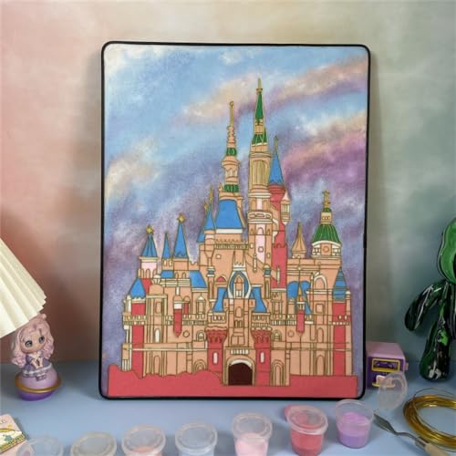 TANZEQI Cloisonne Emaille-Malerei-Set für Erwachsene, Anfänger und Kinder, heilende Sandkunst, Traumschloss-Ornamente mit Stent und Rahmen (21,6 x 30,5 cm, rotes Schloss) von TANZEQI