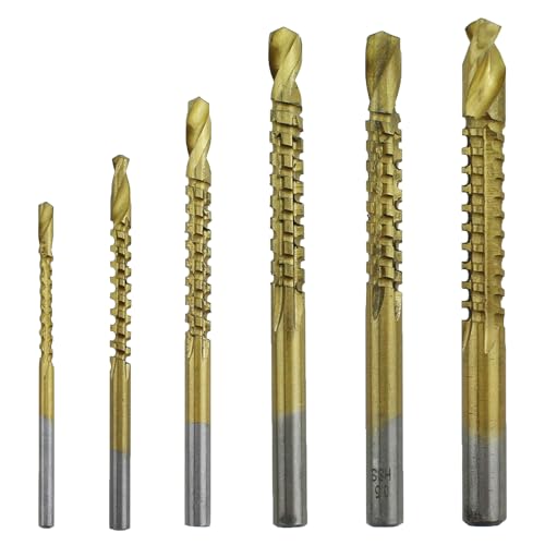 TAODAN 6 Stück 3-8 mm Gold HSS Wellenschliff Seitenschneidbohrer Holzbearbeitungswerkzeuge Set Geeignet für Holz, Metall, Kunststoffe von TAODAN