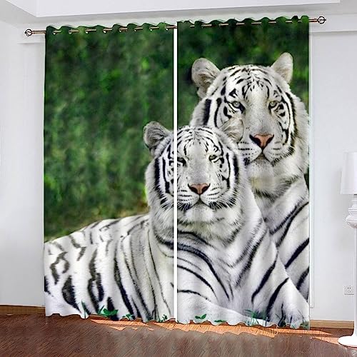 Gardinen Blickdicht Vorhänge 2er Set Tiger Vorhänge 3D Druck Modern Verdunkelungs Thermo mit Ösen Tiere Natur Vorhänge-Set für Wohnzimmer Schlafzimmer Kinderzimmer 200x200cm von TAOLU