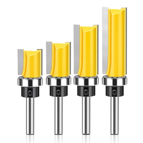 4-teiliges Fräser-Set mit 8-mm-Schaft und Bündigfräsmuster und Lager, gerades Fräser-Set aus Wolframkarbid mit Doppelnut und Holzbearbeitungswerkzeugen von TAOMENJS