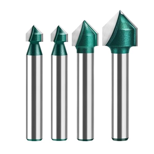 V-Nut-Fräser, 6 mm, 1/4 Zoll Schaft, 90-Grad-Fräser for die Holzbearbeitung, Hartmetall-bestückter CNC-Gravur-Schaftfräser(4PCS 0.5in Shank) von TAOMENJS