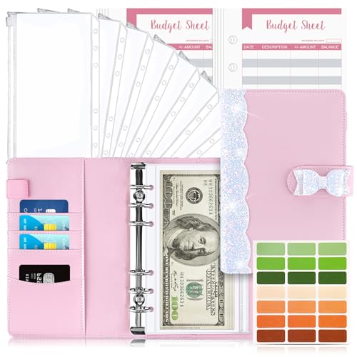 Budget Planner Budget Binder A6, Budgetplaner Geld Organizer mit Weiche Tasche, TAOPE Budget Binder Notizbuch A6 Cash Stuffing, 6 Löcher Budget Planner, Haushaltsbuch mit Geldfächer Schmetterling Ros von TAOPE